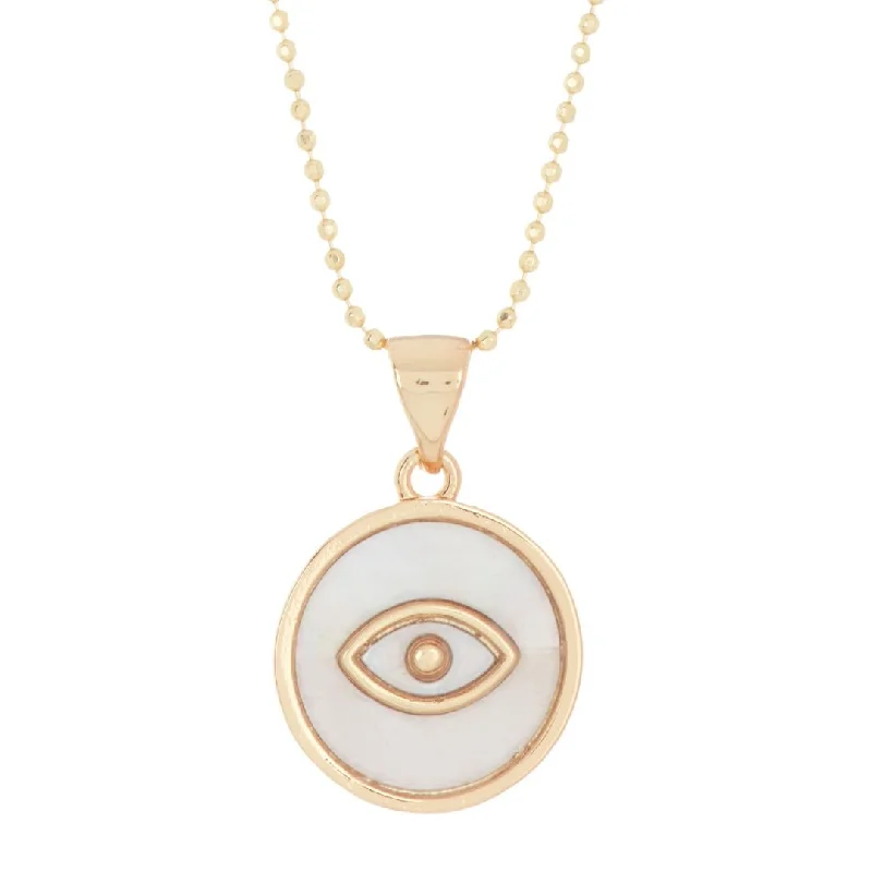 Women’s gemstone chain necklaces-14k Gold Plated Mother of Pearl Evil Eye Pendant Necklace