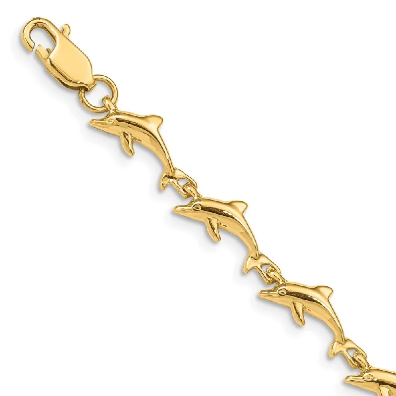 Women’s personalized bracelets-14k Yellow Gold 7mm Dolphin Bracelet, 7"