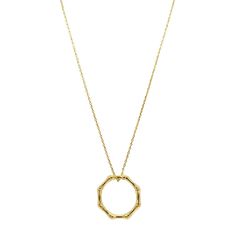 Women’s gemstone chain necklaces-14k Gold Plated Bamboo Ring Necklace