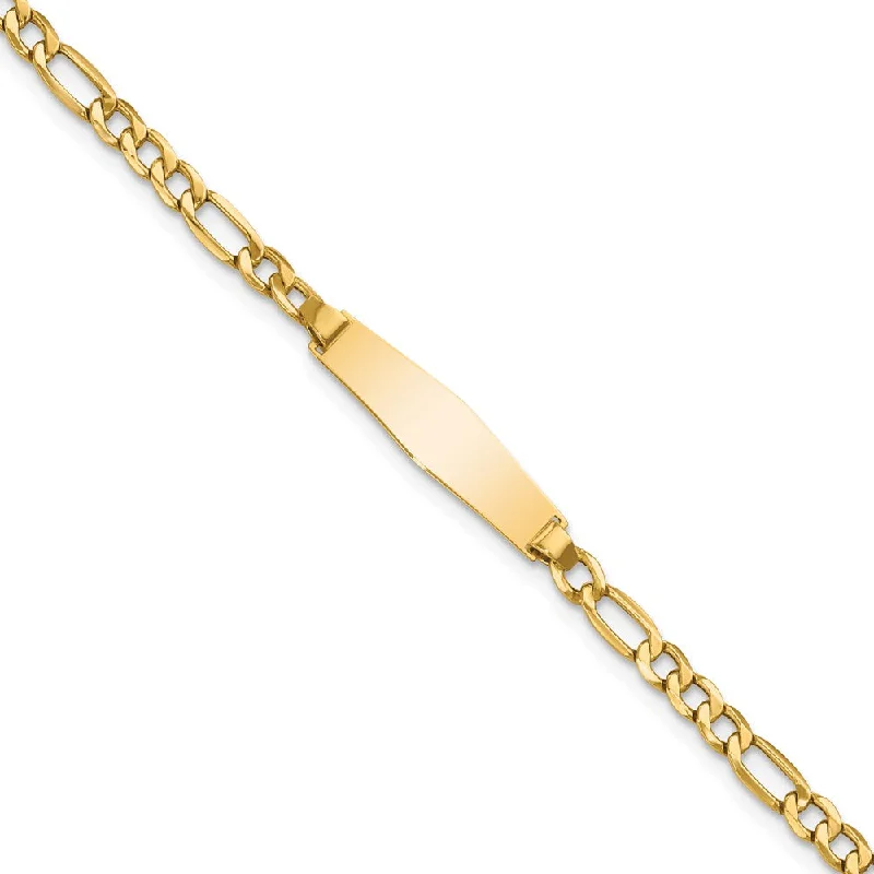 Women’s gold tennis bracelets-14k Semi-Solid Soft Diamond Shape Figaro Link ID Bracelet-WBC-DCID140C-6