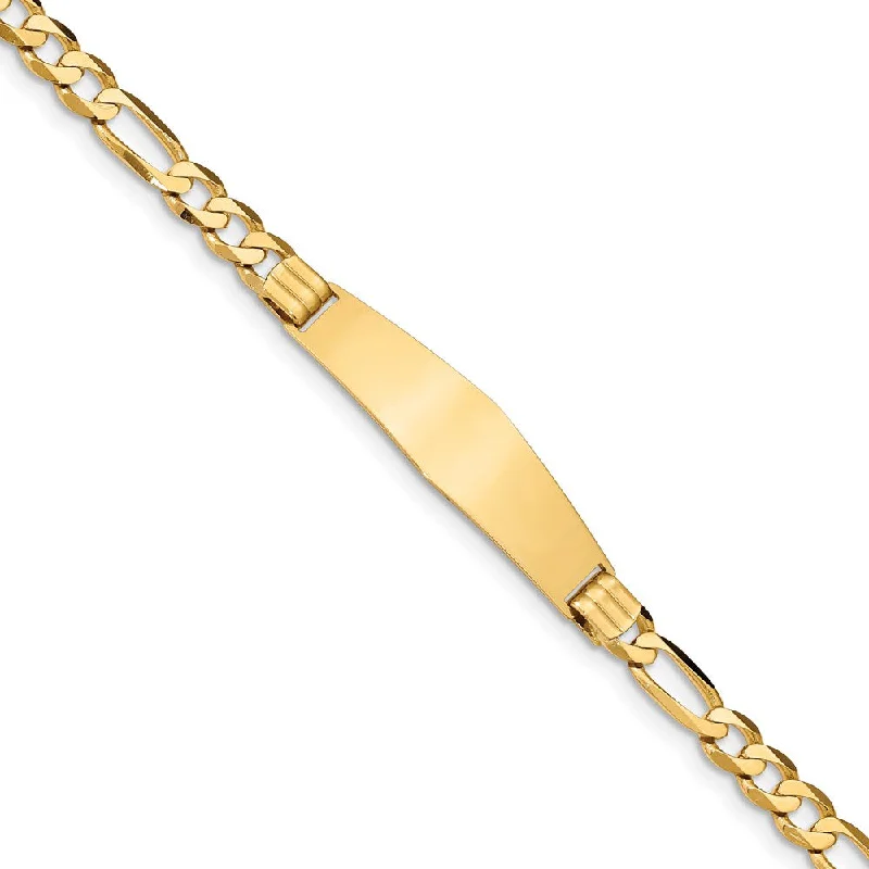 Women’s luxe gold bracelets-14k Figaro Soft Diamond Shape ID Bracelet-WBC-FIG160IDC-7