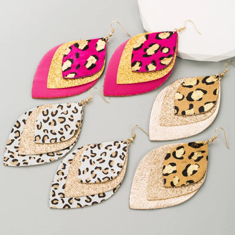 Women’s crystal earrings-1 Pair Elegant Leaf Leopard Plating Inlay Pu Leather Alloy None Gold Plated Ear Hook