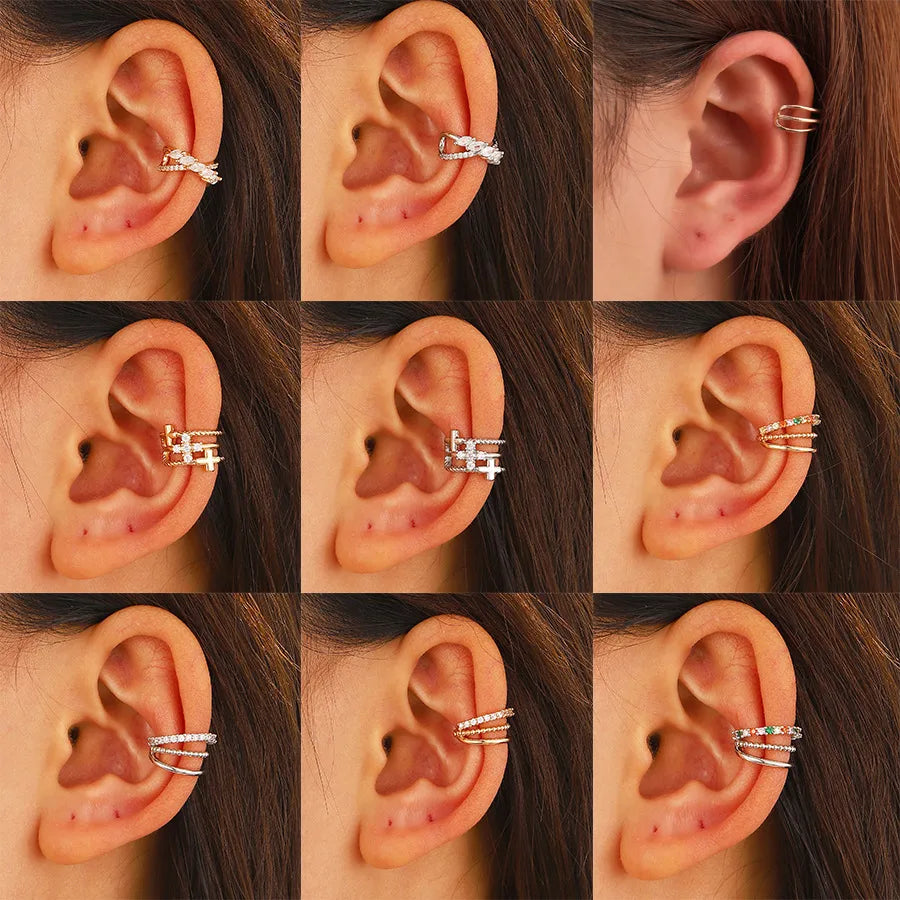 Women’s jeweled earrings-1 Piece Simple Style Geometric Plating Inlay Copper Rhinestones Gold Plated Silver Plated Ear Cuffs