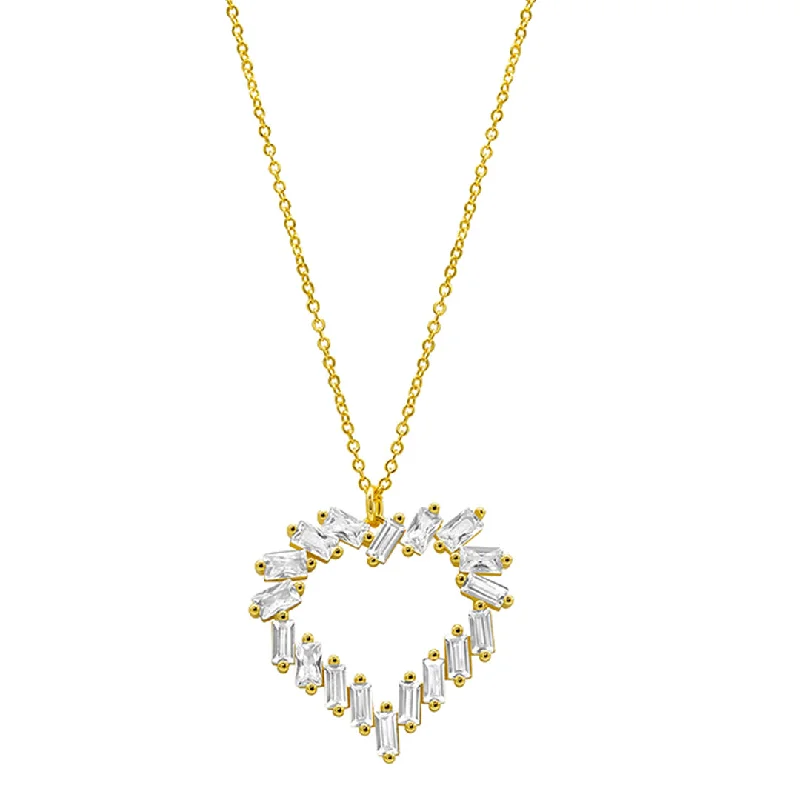 Women’s crystal necklaces-14k Gold Plated Crystal Baguette Heart Pendant Necklace