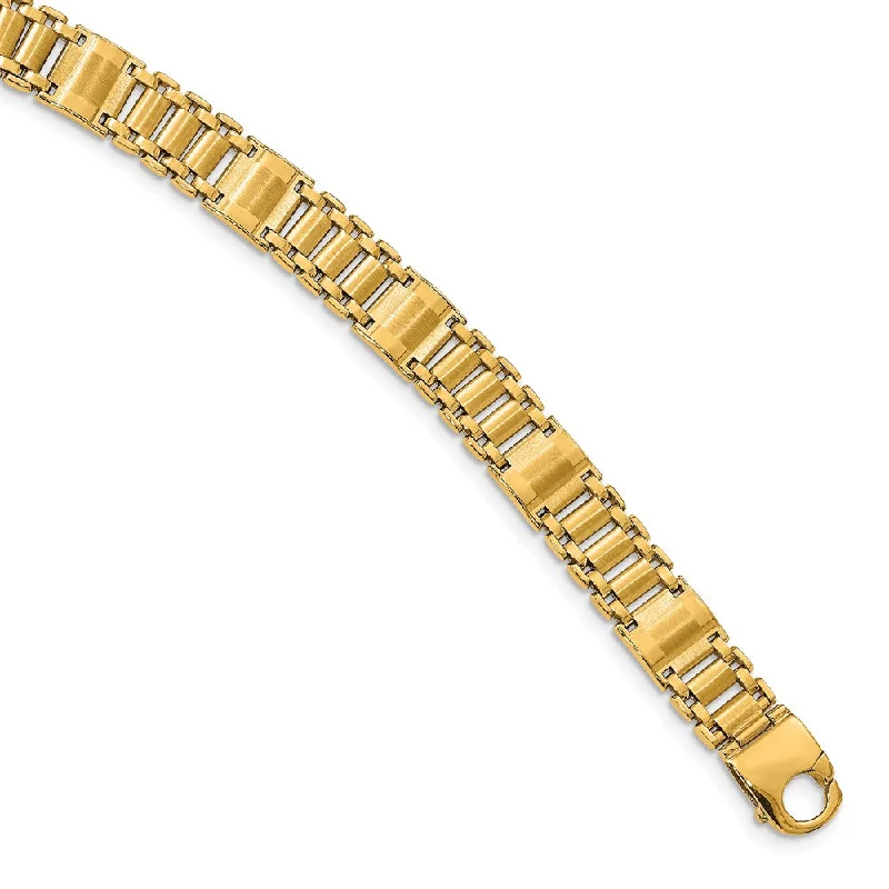 Women’s gold-plated bracelets-14k Satin & Polished Men's Link Bracelet-WBC-GB258-8.5