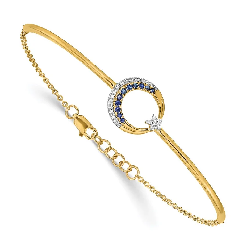 Women’s gold tennis bracelets-14k Diamond and Sapphire Moon and Star 7in w/.5in ext Bar Bracelet-WBC-BM6846-SA-012-YA