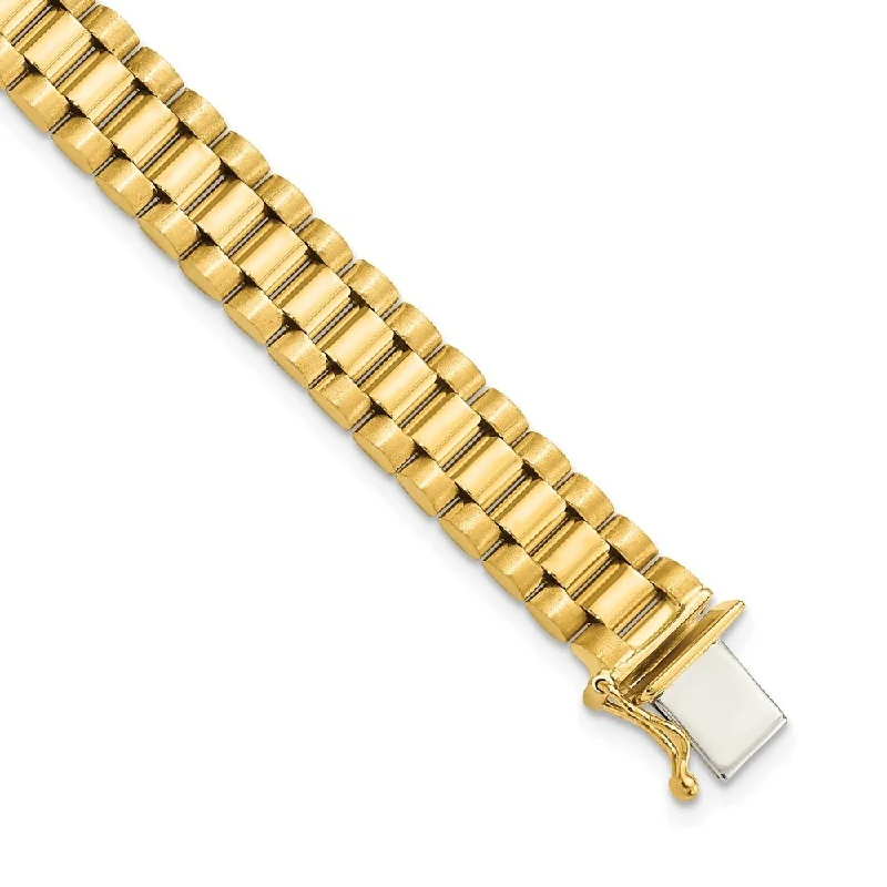 Women’s stacked charm bracelets-14k Yellow Gold 8mm Men's Satin and Polished Link Bracelet, 8"