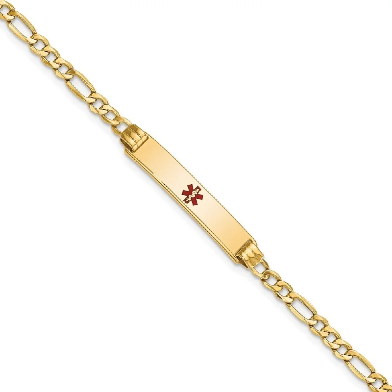 Women’s cross bracelets-14k Yellow Gold 5.5mm Semi-solid Medical Polished Red Enamel Figaro ID Bracelet, 7"