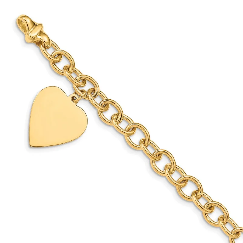 Women’s designer bangles-14k Link W/ Heart Charm Bracelet-WBC-LK313-7.5