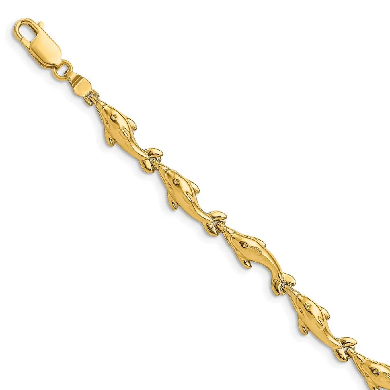 Women’s multi-strand bracelets-14k Polished Dolphin Bracelet-WBC-FB1779-7.25