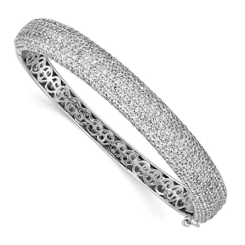 Women’s charm bracelets-925 Sterling Silver Pav‚ Rhodium-plated 439 Stone Cubic Zirconia Hinged Bangle Bracelet, 7"