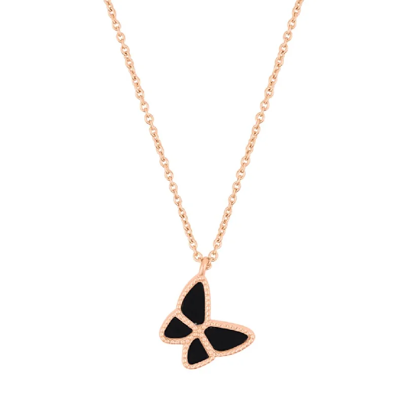 Women’s personalized diamond necklaces-14k Rose Gold Plated Black Butterfly Necklace