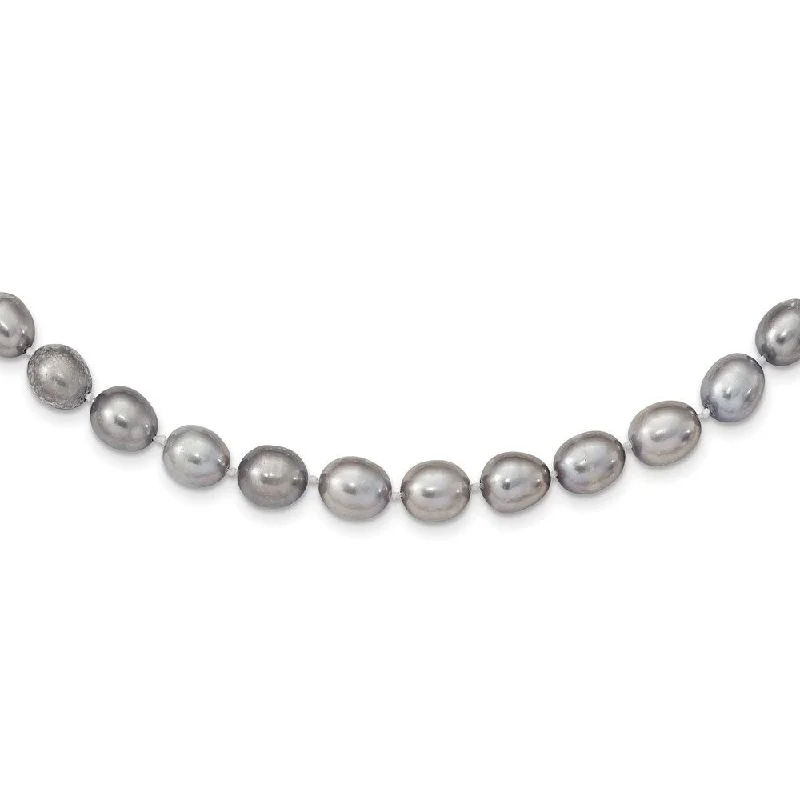 Women’s silver bracelets-14k White Gold 8-9mm Grey Rice Freshwater Cultured Pearl Bracelet, 7.25"