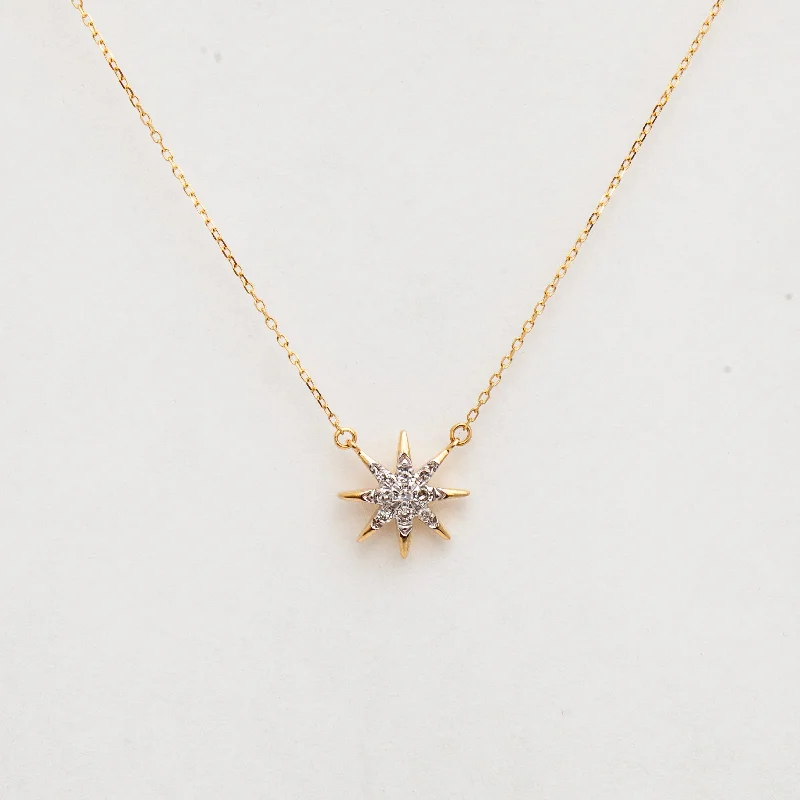 Women’s pendant necklaces-Solid Pave Starburst Necklace