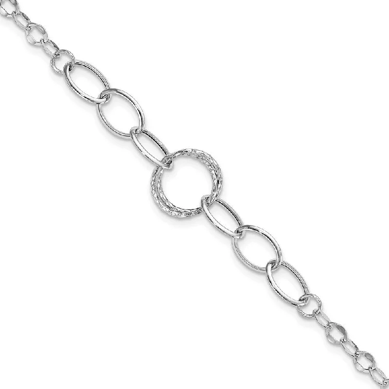 Women’s silver cuff bracelets-14k White Gold 12mm Textured Fancy Link Bracelet, 8"