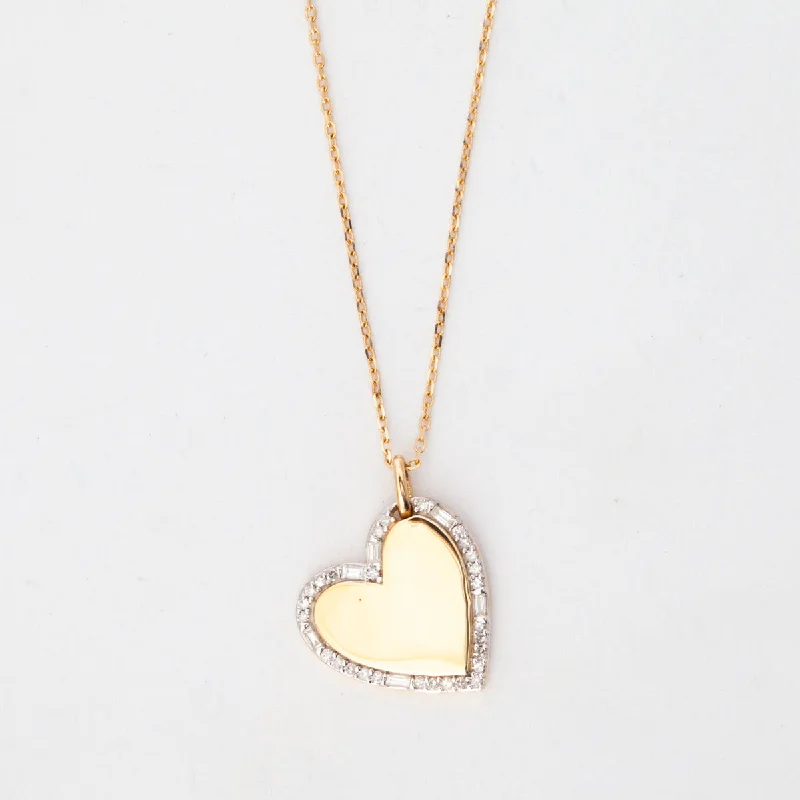 Women’s silver chain necklaces-Heart Pavé and Baguette Dog Tag Necklace