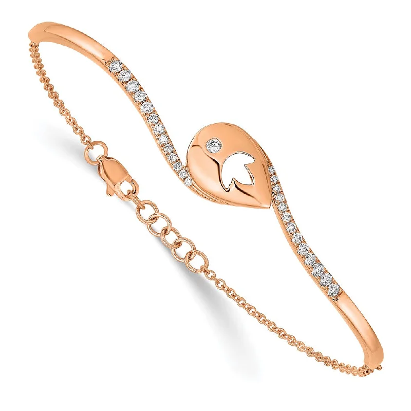 Women’s adjustable bracelets-14k Rose Gold PDiamond Teardrop Flower Bar 7in w/.5 ext Bracelet-WBC-BM6882-038-RA