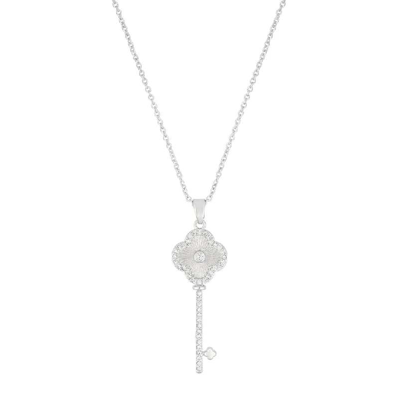 Women’s moonstone pendant necklaces-Pave Clover Key Pendant Necklace