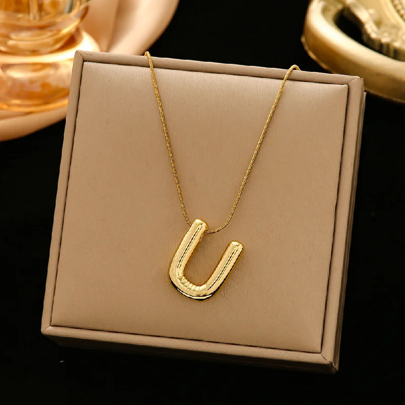 337 Letter U Snake Bones Chain-Gold