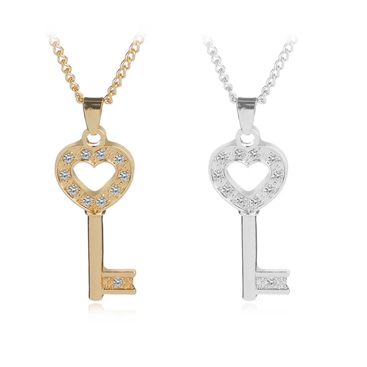 Women’s crystal necklaces-Necklace Chain Clavicle Chain Fashion Heart-shaped Key Korean Ladies Love Diamond Inlaid Pendant Necklace Wholesale Gooddiy