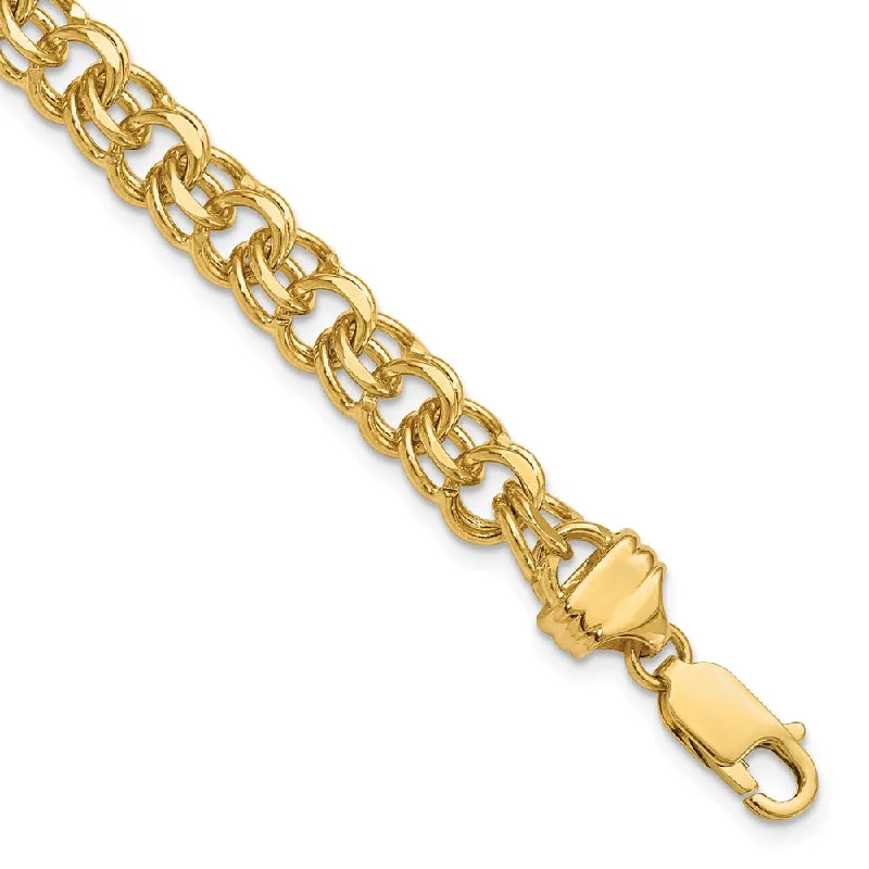 Women’s luxe gold bracelets-14k 8in 7.5mm Solid Double Link Charm Bracelet-WBC-DOH19-8